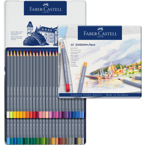 Kredki akwarelowe Faber-Castell Goldfaber Aqua, 48 kolorów, opakowanie metalowe