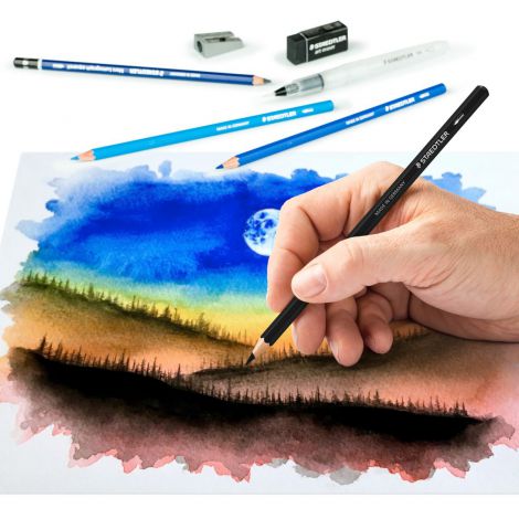 Zestaw Staedtler Design Journey: kredki akwarelowe 12 kolorów, 3x ołówek, gumka, temperówka, blender - 3