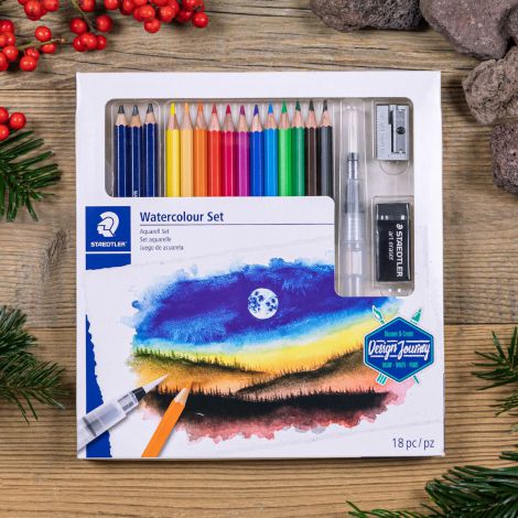 Zestaw Staedtler Design Journey: kredki akwarelowe 12 kolorów, 3x ołówek, gumka, temperówka, blender - 4