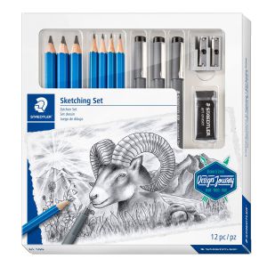 Zestaw szkicowy Staedtler Design Journey: 7 x ołówek Lumograph, 3 x pisak 308, temperówka, gumka