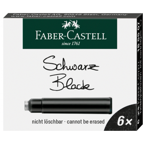 Naboje atramentowe Faber-Castell, krótkie, czarne, 6 sztuk