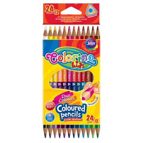 Kredki ołówkowe Colorino trójkątne dwukolorowe, 12 sztuk, 24 kolory