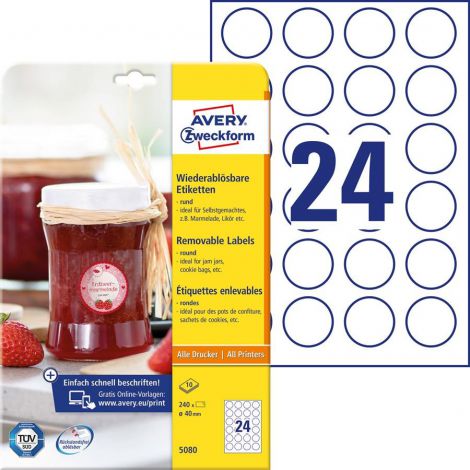 Etykieta samoprzylepna A4 24szt Biała okrągła 40mm