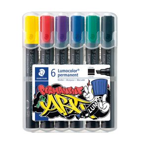 Marker Staedtler Lumocolor ART, wodoodporny, ścięta końcówka, 6 kolorów w etui