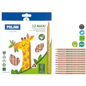 Kredki ołówkowe Milan Natural Maxi trójkątne, 12 kolorów