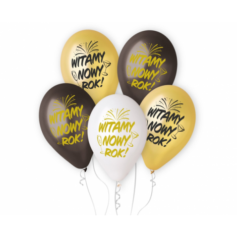 Balony Premium Hel, Witamy Nowy Rok, 33cm, 5 szt.