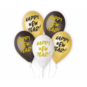 Balony Premium Hel Happy New Year, 33cm, 5 szt.