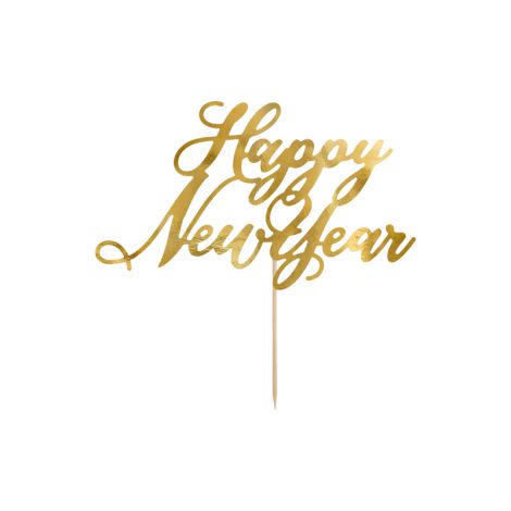 Topper na tort Happy New Year, złoty, 24 cm