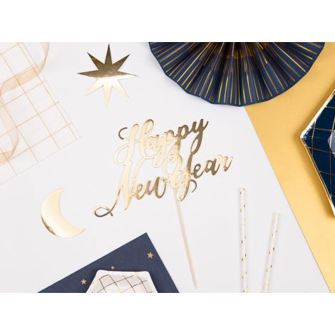 Topper na tort Happy New Year, złoty, 24 cm - 3