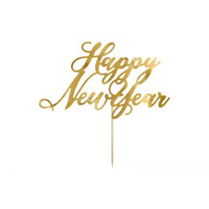 Topper na tort Happy New Year, złoty, 24 cm