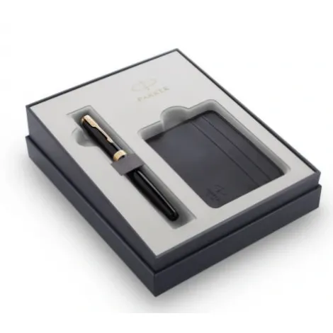 Zestaw Parker Sonnet Black GT, Pióro wieczne + Etui na karty