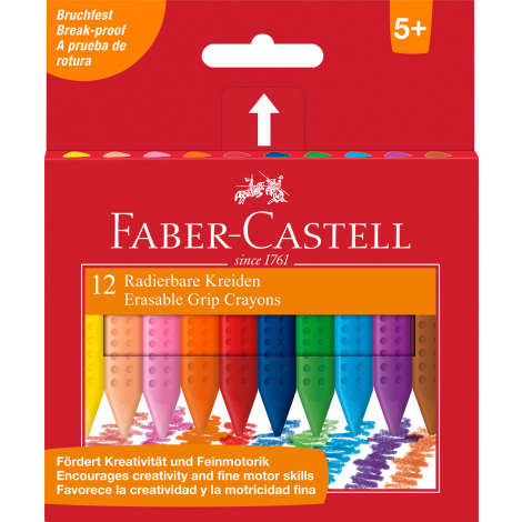 Kredki woskowe Faber-Castell Grip trójkątne, 12 kolorów