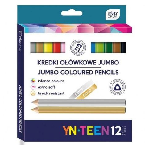 Kredki ołówkowe Interdruk YN-Teen Jumbo Gold, 12 kolorów