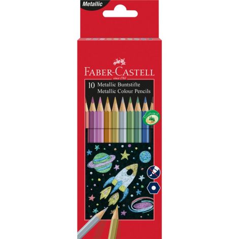 Kredki ołówkowe Faber-Castell Metaliczne sześciokątne, 10 kolorów