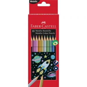 Kredki ołówkowe Faber-Castell Metaliczne sześciokątne, 10 kolorów