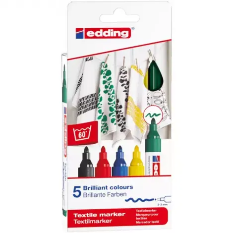Markery do tkanin 5szt 2-3mm kolory podstawowe Edding