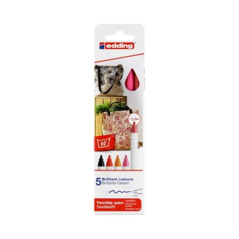 Markery do tkanin 1.00mm 5szt kolory ciepłe Edding