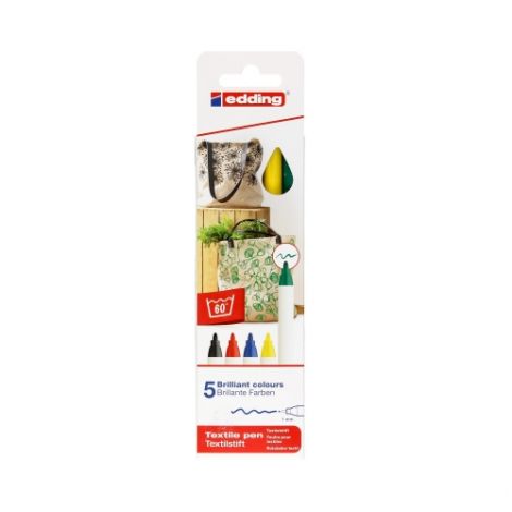 Markery do tkanin 1.00mm 5szt kolory podstawowe Edding