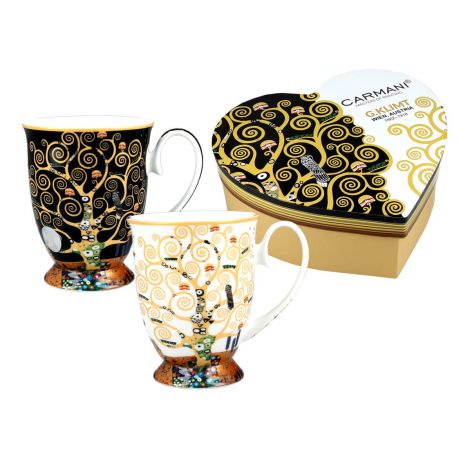 Komplet dwóch kubków w sercu Carmani 280ml - G. Klimt, Drzewo Życia