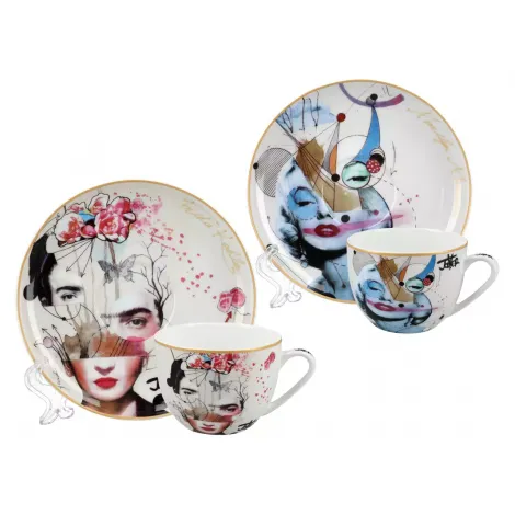 Komplet dwóch filiżanek Carmani 250ml ze spodkami - L. Jover, Marilyn Monroe i Frida Kahlo - 3