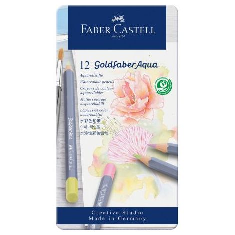 Kredki akwarelowe Faber-Castell Goldfaber, 12 kolorów, opakowanie metalowe
