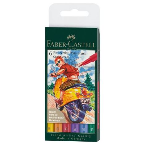 Zestaw pisaków pędzelkowych Faber-Castrell Pitt Artist Pen Colour Wheel, 6 kolorów