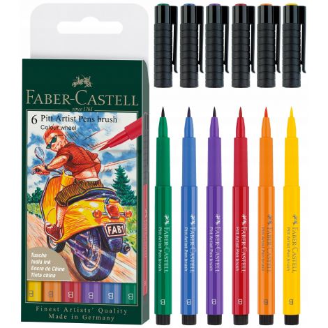 Zestaw pisaków pędzelkowych Faber-Castrell Pitt Artist Pen Colour Wheel, 6 kolorów - 2