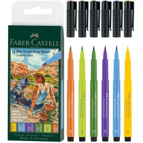 Zestaw pisaków pędzelkowych Faber-Castrell Pitt Artist Pen Summer Vibes, 6 kolorów - 2