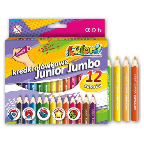 Kredki ołówkowe Penmate Kolori Jumbo Junior, 12 kolorów