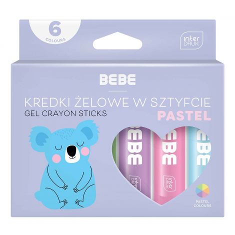 Kredki żelowe Interdruk BeBe Pastel w sztyfcie, 6 kolorów
