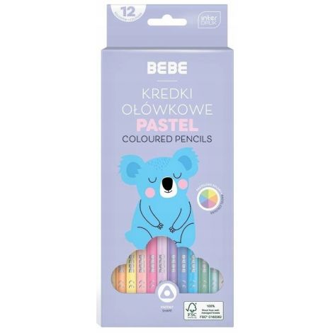 Kredki ołówkowe Interdruk Bebe Pastel trójkątne, 12 kolorów