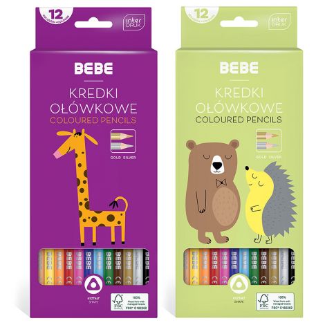 Kredki ołówkowe Interdruk Bebe Kids trójkątne, 12 kolorów