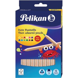 Kredki ołówkowe Pelikan Jumbo trójkątne, 12 kolorów