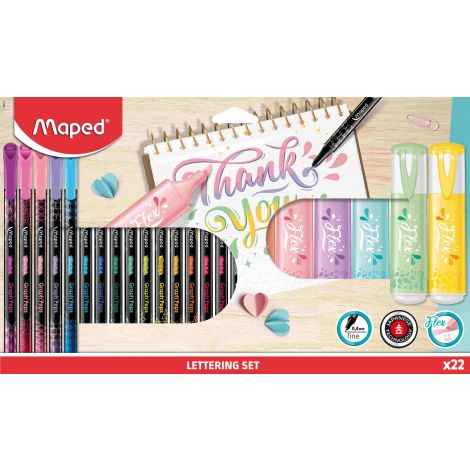 Zestaw do letteringu Maped 16 cienkopisów + 6 zakreślaczy