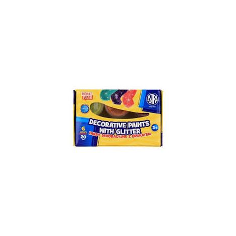 Farby plakatowe Astra z brokatem, 6 kolorów, 20 ml