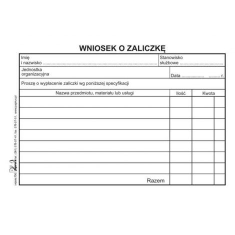 Druk Papirus Wniosek o Zaliczkę A6/60 - 2