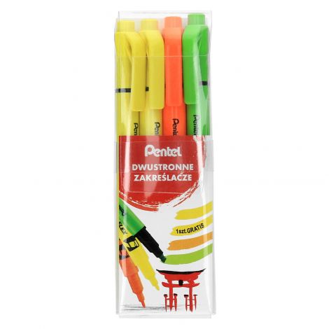 Zakreślacze Pentel Illumina Flex dwustronne Neon, 4 kolory