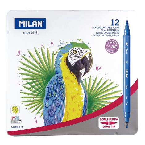 Pisaki pędzelkowe Milan dwustronne, 12 kolorów