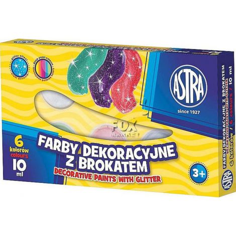 Farby plakatowe Astra z brokatem, 6 kolorów, 10 ml
