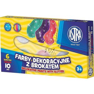 Farby plakatowe Astra z brokatem, 6 kolorów, 10 ml