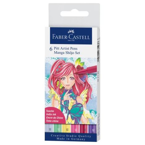 Zestaw pisaków pędzelkowych Faber-Castrell Pitt Artist Pen Manga Shojo, 6 kolorów