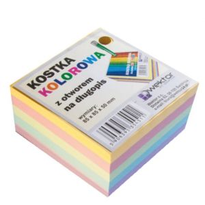 Kostka Papierowa Wektor Kolorowa 85x85x50mm, Klejona z otworem na długopis