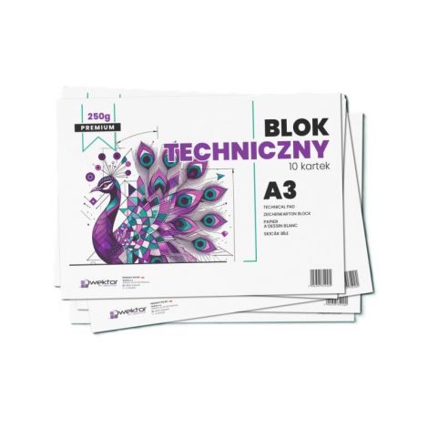 Blok techniczny Wektor A3/10ark/250g Biały Premium