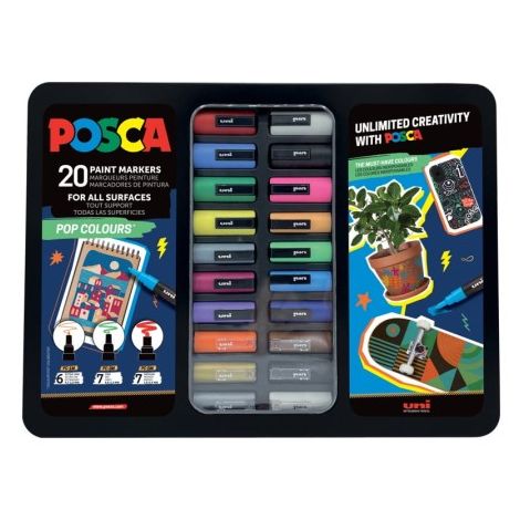 Markery POSCA 20kol zestaw metalowy case
