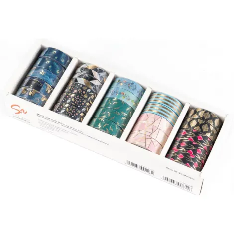 Taśma dekoracyjna samoprzylepna Washi Tape Gold 15mm x 5m mix wzorów