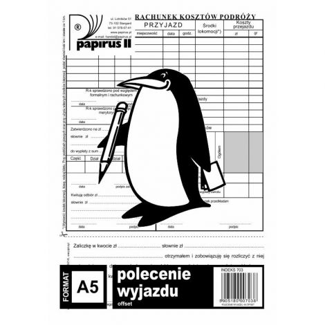 Druk Polecenie Wyjazdu Służbowego - Delegacja A5 703 PAPIRUS