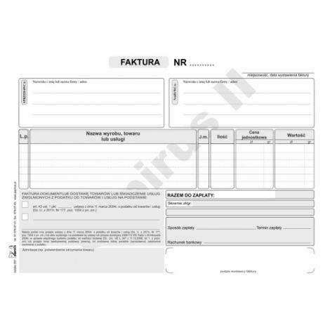 Druk Faktura dla Zwolnionych z VAT A5/60 207 PAPIRUS