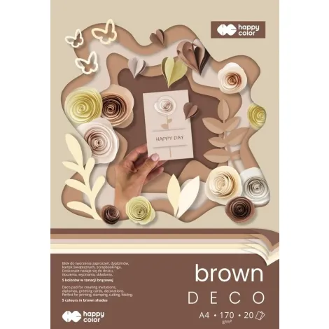 Blok Happy Color Deco Brown A4/20ark/170g 5 kolorów