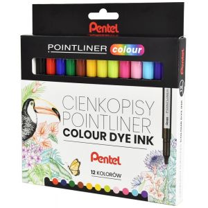 Zestaw Cienkopisów Pentel Pointliner Colour Dye, 12 kolorów, 0.40mm