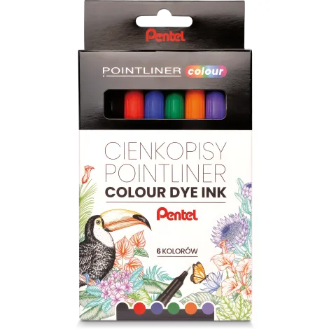 Zestaw Cienkopisów Pentel Pointliner Colour Dye,  6 kolorów, 0.40mm